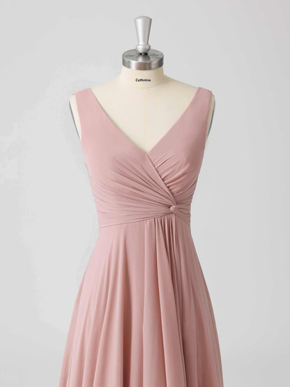Laverna A-line V-Neck Sleeveless Asymmetrical Bridesmaid Dresses