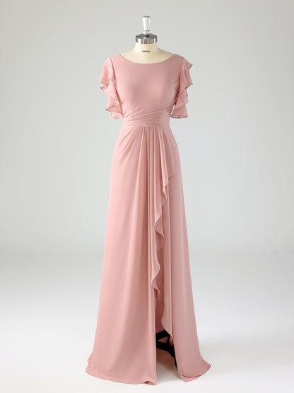 Leira Graceful Scoop Ruffles Floor Length Chiffon Bridesmaid Dresses