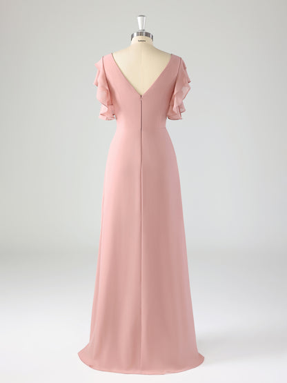 Leira Graceful Scoop Ruffles Floor Length Chiffon Bridesmaid Dresses