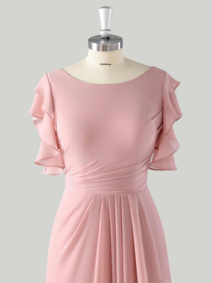 Leira Graceful Scoop Ruffles Floor Length Chiffon Bridesmaid Dresses
