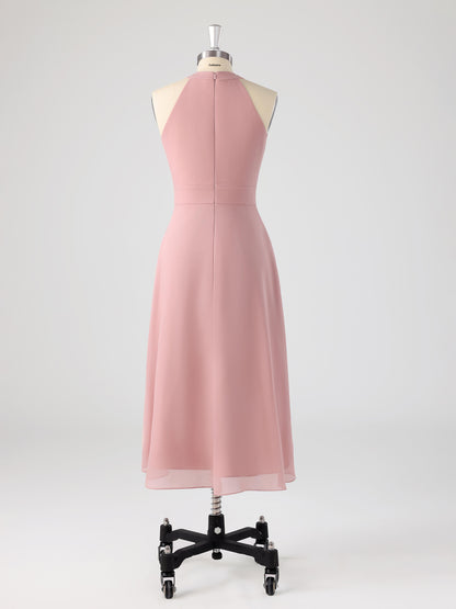 Leren Lovely Halter Sleeveless Asymmetrical Chiffon Bridesmaid Dresses