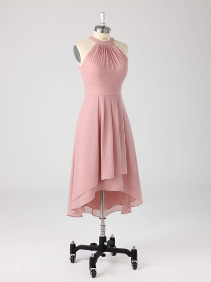 Leren Lovely Halter Sleeveless Asymmetrical Chiffon Bridesmaid Dresses