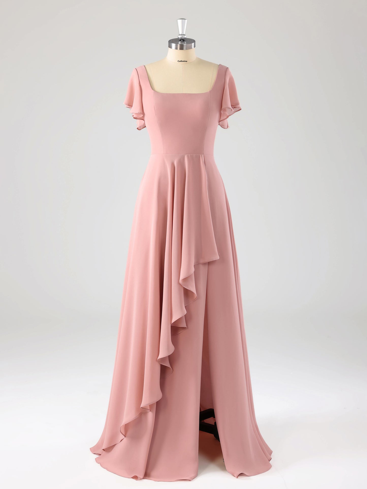 Levia Flowing Square Flutter Sleeves Bridesmaid Dresses with Slit