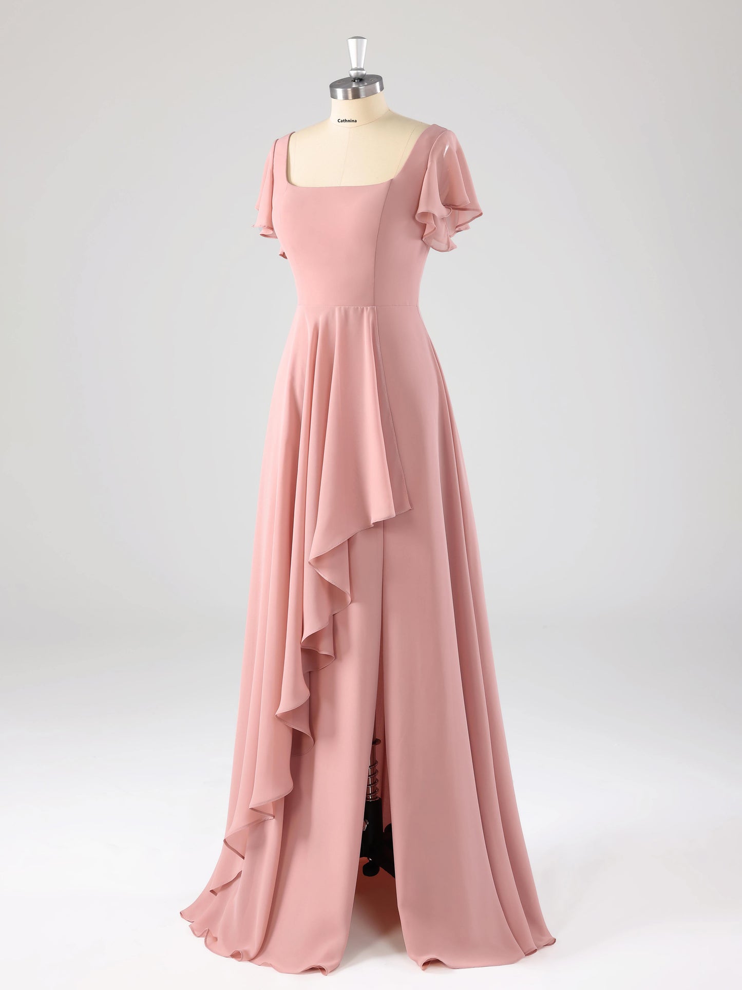Levia Flowing Square Flutter Sleeves Bridesmaid Dresses with Slit