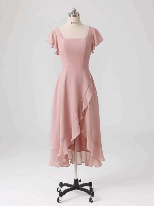 Linara Flowing Square Asymmetrical Chiffon Bridesmaid Dresses