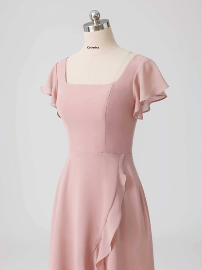 Linara Flowing Square Asymmetrical Chiffon Bridesmaid Dresses