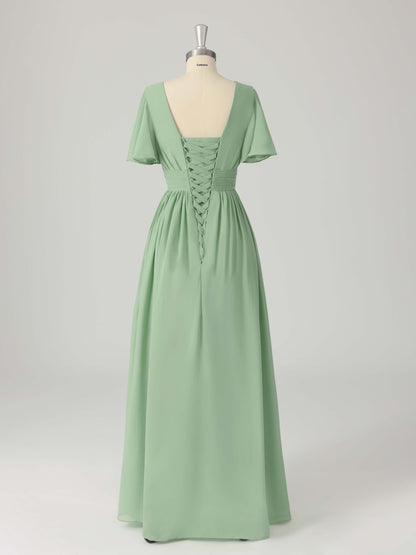 Lisanne Elegant A-line V-Neck Lace Up Bridesmaid Dresses with Slit