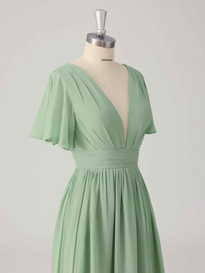 Lisanne Elegant A-line V-Neck Lace Up Bridesmaid Dresses with Slit