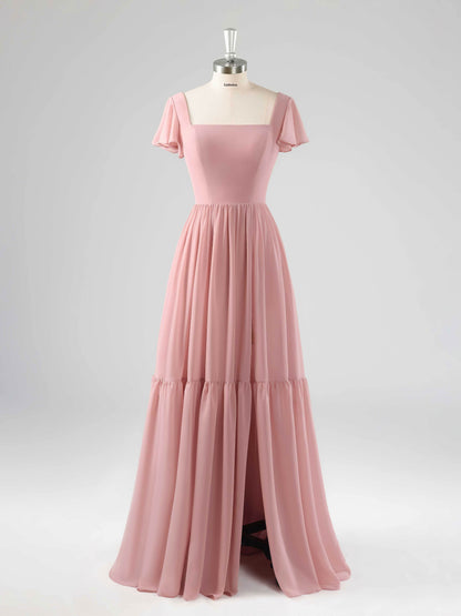 Lissette Modest Flutter Sleeves Bridesmaid Dresses with Slit