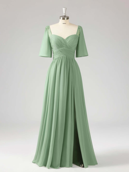 Liven Modern Sweetheart Floor Length  Bridesmaid Dresses with Slit