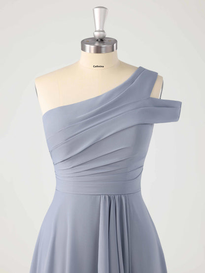 Lomar Unique One Shoulder Ruffles Bridesmaid Dresses with Slit