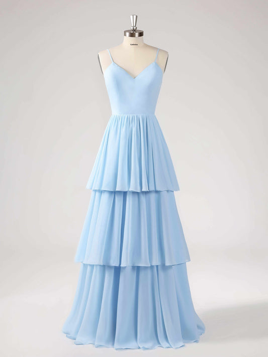 Lorelei Charming V Neck Tiered Chiffon Bridesmaid Dresses