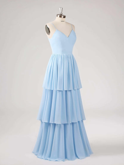 Lorelei Charming V Neck Tiered Chiffon Bridesmaid Dresses