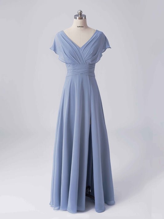 Lorena Simple A-line Ruffles Cap Sleeves Bridesmaid Dresses