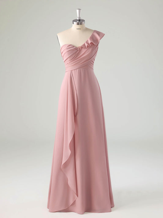 Lorna Unique One Shoulder Sleeveless Bridesmaid Dresses with Ruffles