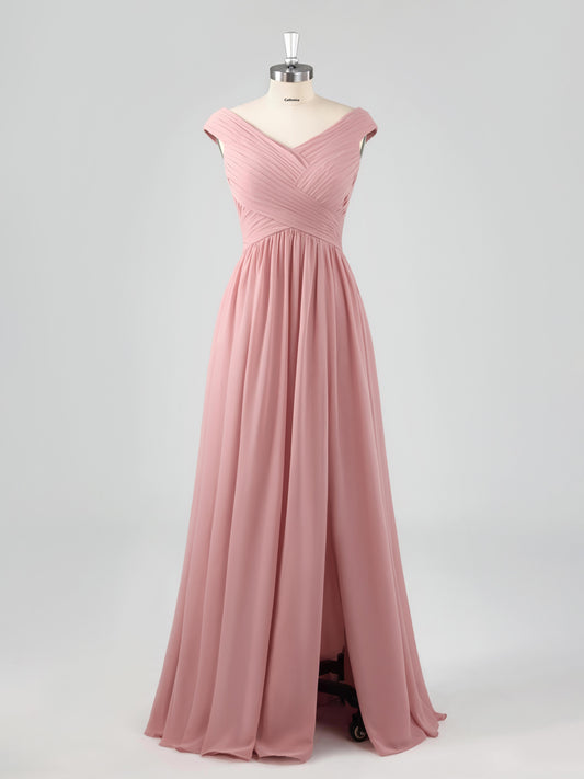 Louna Stylish V-Neck Sleeveless A-line Bridesmaid Dresses with Slit