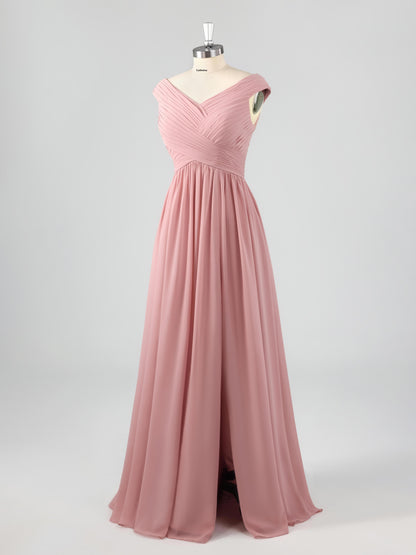 Louna Stylish V-Neck Sleeveless A-line Bridesmaid Dresses with Slit