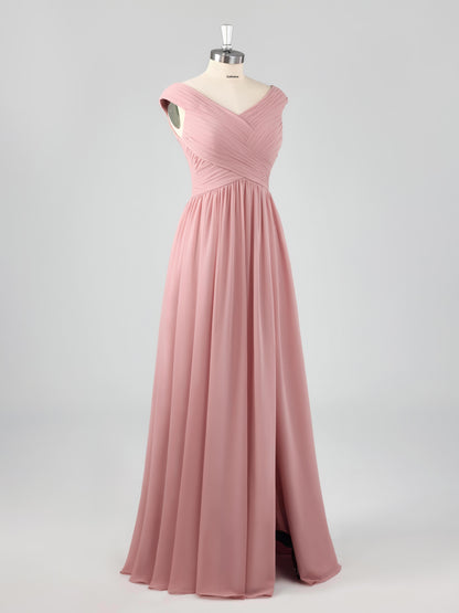 Louna Stylish V-Neck Sleeveless A-line Bridesmaid Dresses with Slit