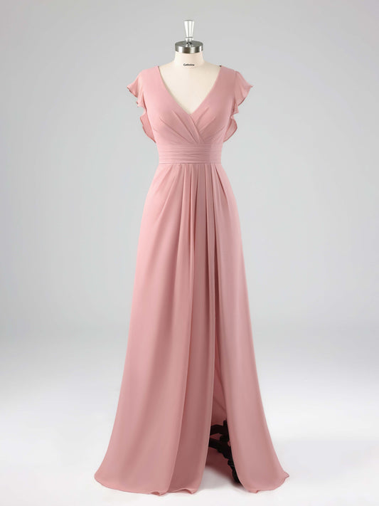 Lucille Modern V-Neck A-line Chiffon Bridesmaid Dresses