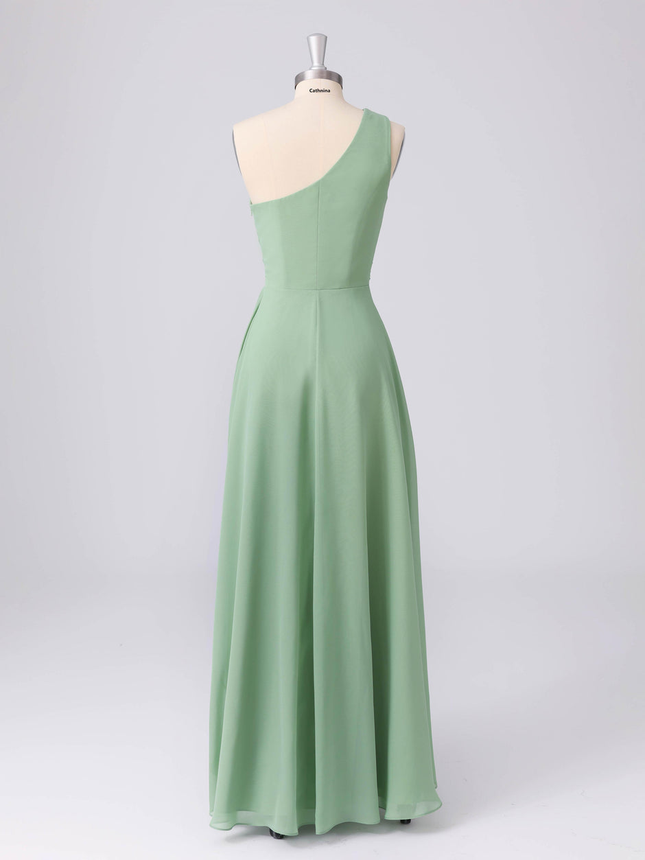 Lilliana Round Neck Long Satin Bridesmaid Dress