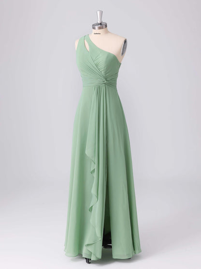 Lunara A-line One Shoulder Ruffles Chiffon Bridesmaid Dresses