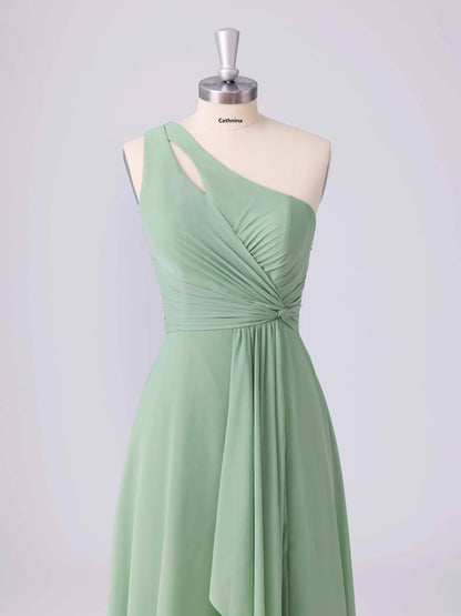 Lunara A-line One Shoulder Ruffles Chiffon Bridesmaid Dresses
