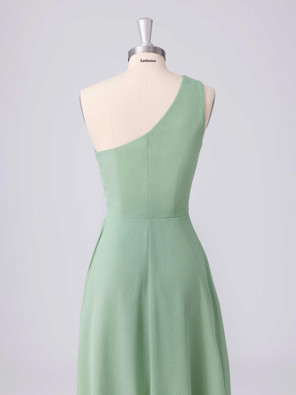 Lunara A-line One Shoulder Ruffles Chiffon Bridesmaid Dresses