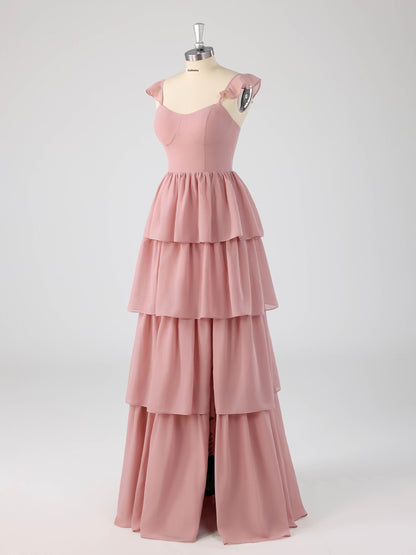 Lurel Romantic Off-the-Shoulder Tiered Bridesmaid Dresses with Slit