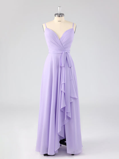 Lydel Chic V-neck Ruffles Lace Up Bridesmaid Dresses with Slit
