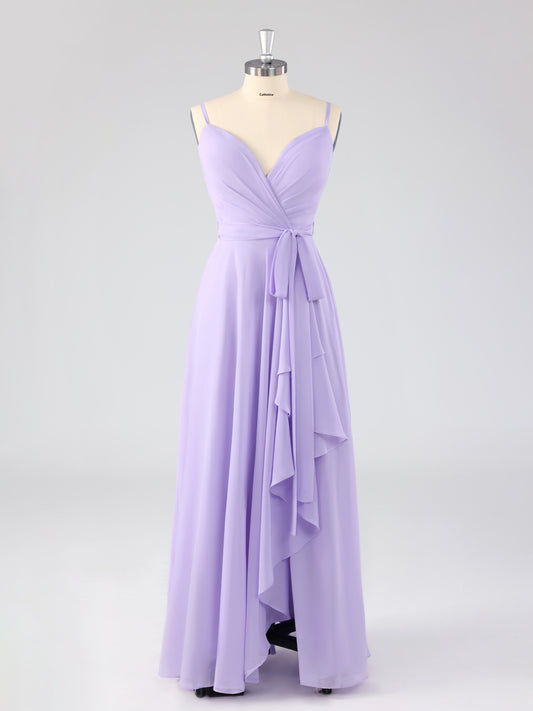 Lydel Chic V-neck Ruffles Lace Up Bridesmaid Dresses with Slit