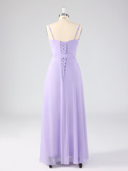 Lydel Chic V-neck Ruffles Lace Up Bridesmaid Dresses with Slit