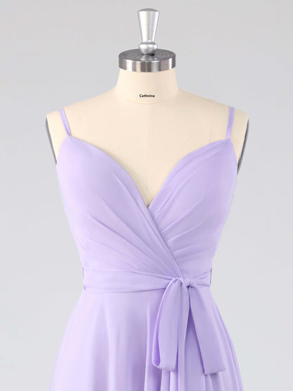 Lydel Chic V-neck Ruffles Lace Up Bridesmaid Dresses with Slit