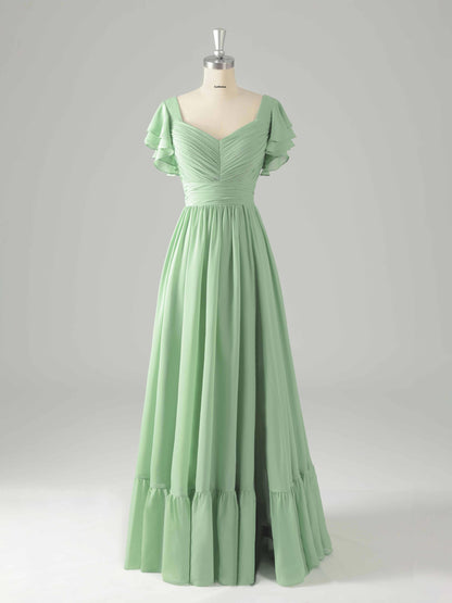 Lyssia Stylish V-Neck Flutter Sleeves Tiered Bridesmaid Dresses
