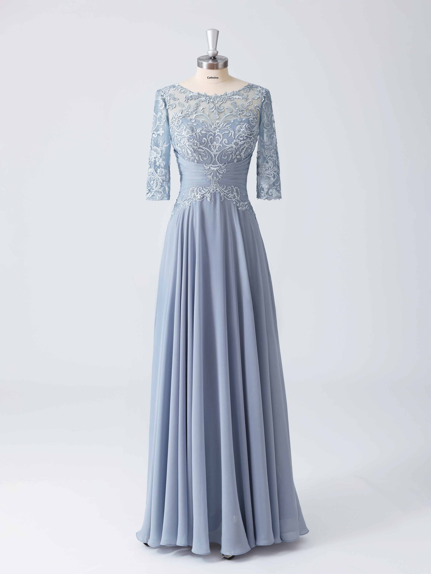 Mabel Modest Illusion Neckline Lace Appliqued A-line Dress