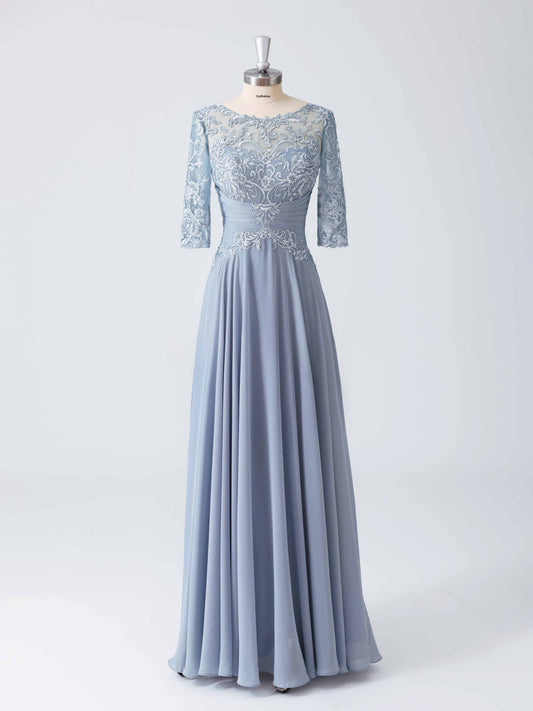 Mabel Modest Illusion Neckline Lace Appliqued A-line Dress