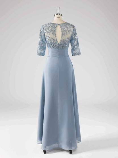Maisie Illusion Neckline A-line Asymmetrical Dresses with Sequins