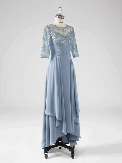 Maisie Illusion Neckline A-line Asymmetrical Dresses with Sequins
