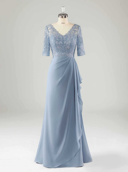 Malia Classy V-Neck Chiffon Mother of the Bride Dresses with Slit