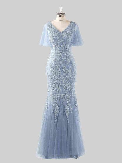 Manda Elegant V Neck Appliques Long Mother Of The Bride Dresses