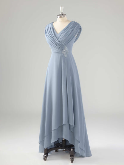 Maxine V Neck Ruched Beaded Chiffon Mother of the Bride Dresses
