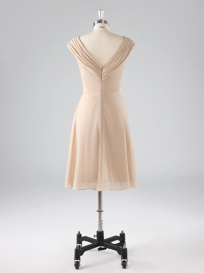 Melinda Simple V-Neck Appliqued Chiffon A-line Knee Length Dresses