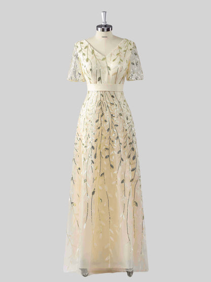 Melor Chic V-Neck Sequins Floor Length Mother of the Bride Dresses