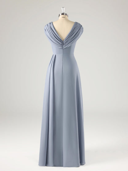 Melva Modest V Neck Beaded Ruched Mother of the Bride Dresses
