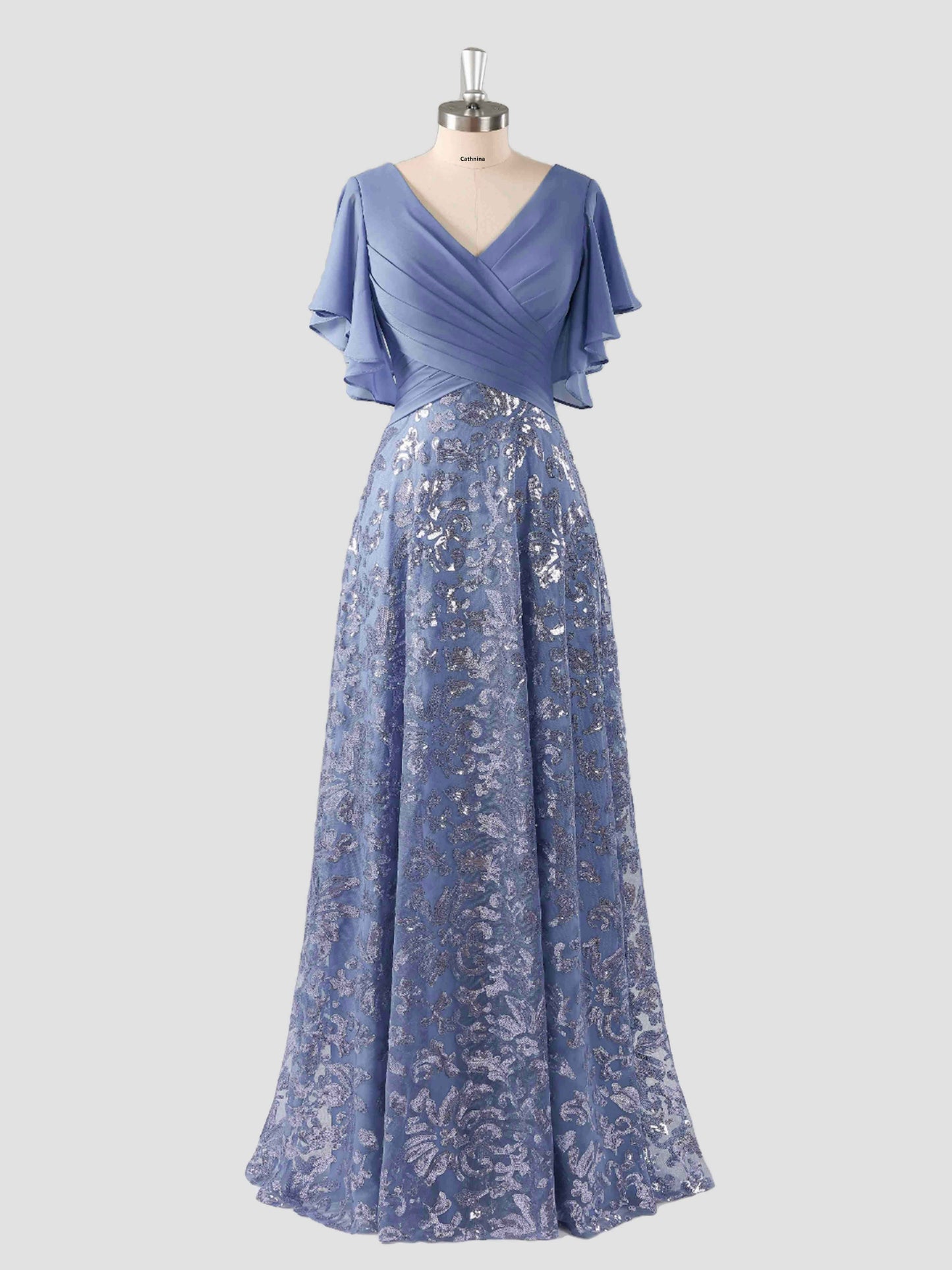 Meryl Modern Flutter Sleeves A-line Chiffon Long Dresses