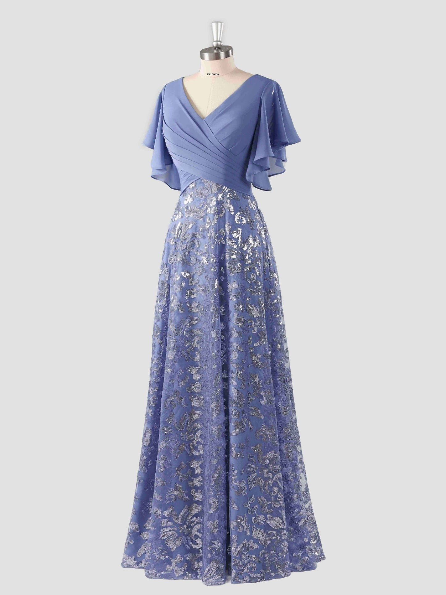 Meryl Modern Flutter Sleeves A-line Chiffon Long Dresses