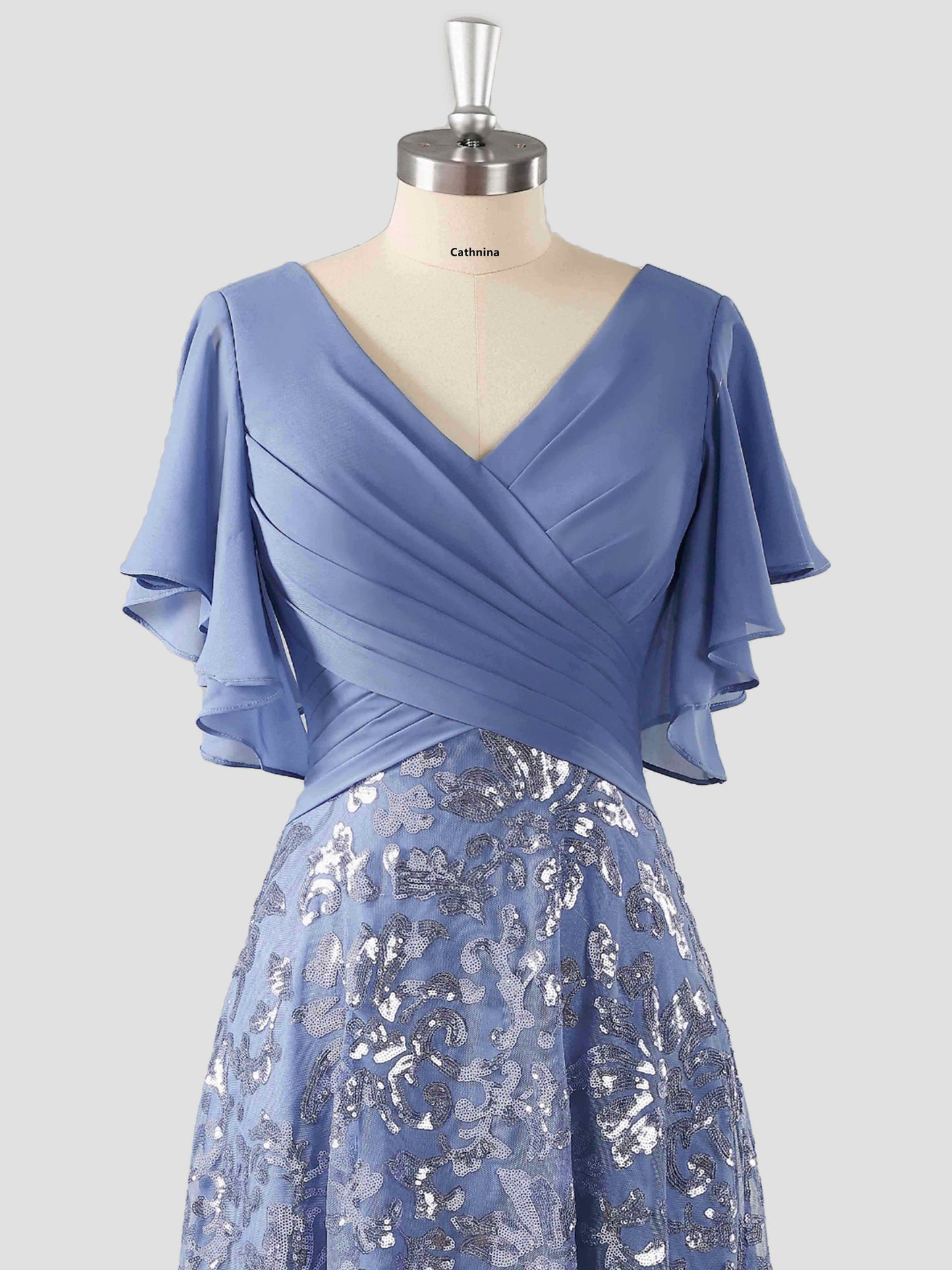 Meryl Modern Flutter Sleeves A-line Chiffon Long Dresses