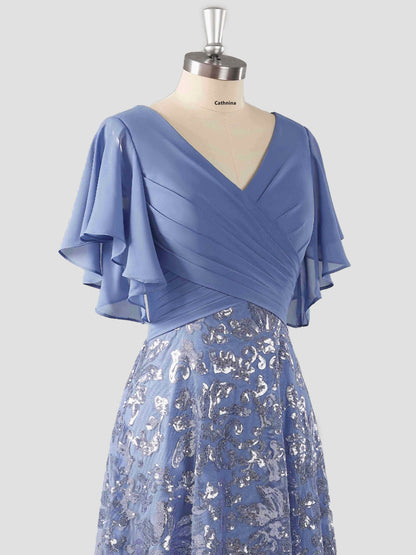 Meryl Modern Flutter Sleeves A-line Chiffon Long Dresses