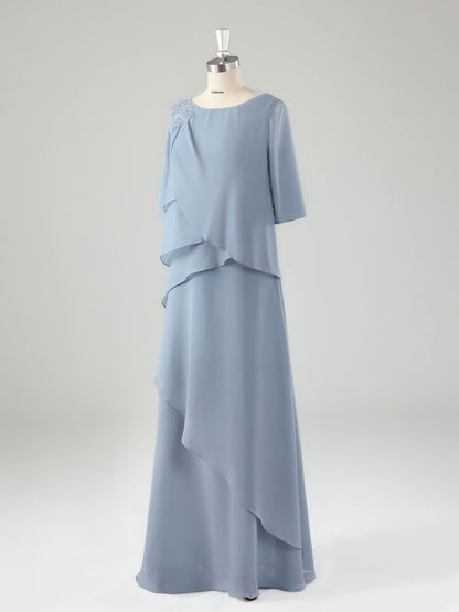 Mevia Chic Half Sleeves Tiered Long Mother of the Bride Dresses
