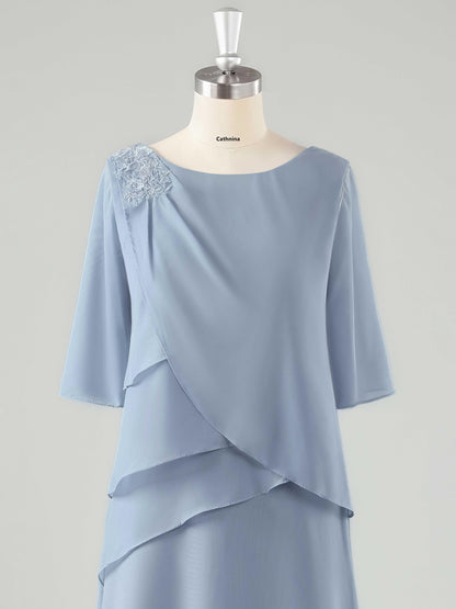 Mevia Chic Half Sleeves Tiered Long Mother of the Bride Dresses