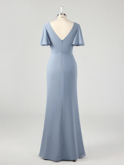 Mioni Elegant V-neck Lace Appliqued Chiffon Mother of the Bride Dresses